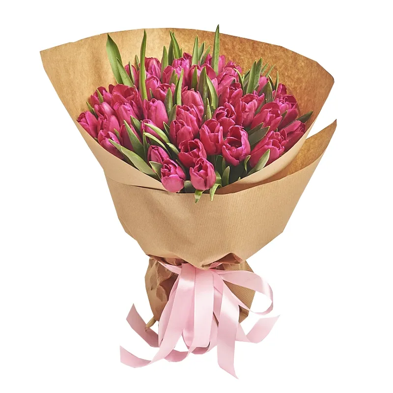 Букет из 51 темно-розового тюльпана